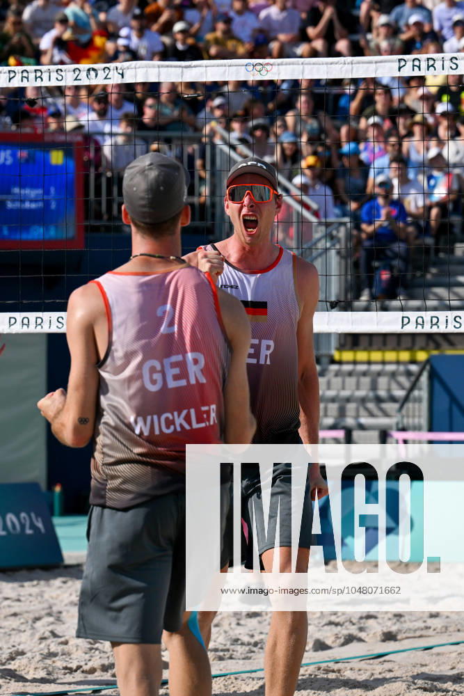 Olympic Games Beach Volleyball Paris 01 08 2024 Preliminary round, Men, GER AUS, Nils Ehlers 1, GER , Clemens Wickler 2, GER ,