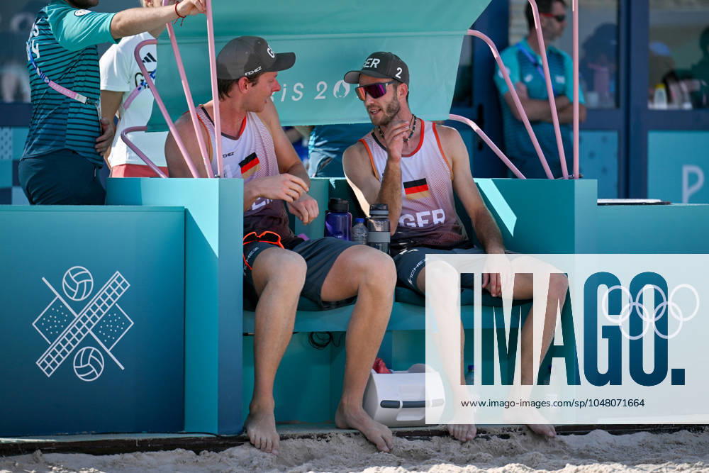 Olympic Games Beach Volleyball Paris 01 08 2024 Preliminary round, Men, GER AUS, Nils Ehlers 1, GER , Clemens Wickler 2, GER ,