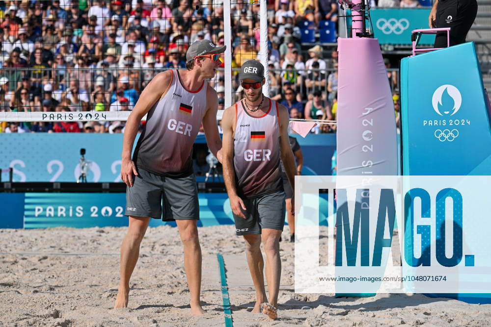 Olympic Games Beach Volleyball Paris 01 08 2024 Preliminary round, Men, GER AUS, Nils Ehlers 1, GER , Clemens Wickler 2, GER ,