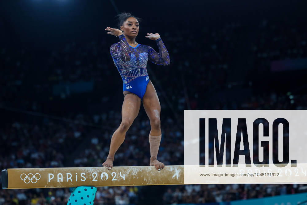 Artistic Gymnastics - Olympic Games, Olympische Spiele, Olympia, OS Paris 2024: Day 6 Simone Biles of Team United States competes on the balance beam during the Artistic Gymnastics Women s All-Around Final on day six of the Olympic Games Paris 2024 at the Bercy Arena on August 1, 2024 in Paris, France Paris France