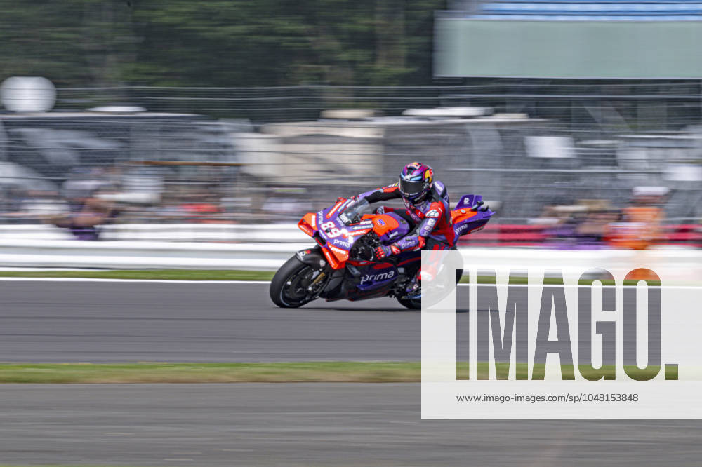 2nd August 2024; Silverstone Circuit, Silverstone, Northamptonshire, England; 2024 Monster Energy British MotoGP Free Practice Day; Jorge Martin 89 of Spain riding the Ducati GP24 of Pramac Ducati in free practice 1 ActionPlus12675426 GodfreyxPitt Content restricted for UK based newspaper