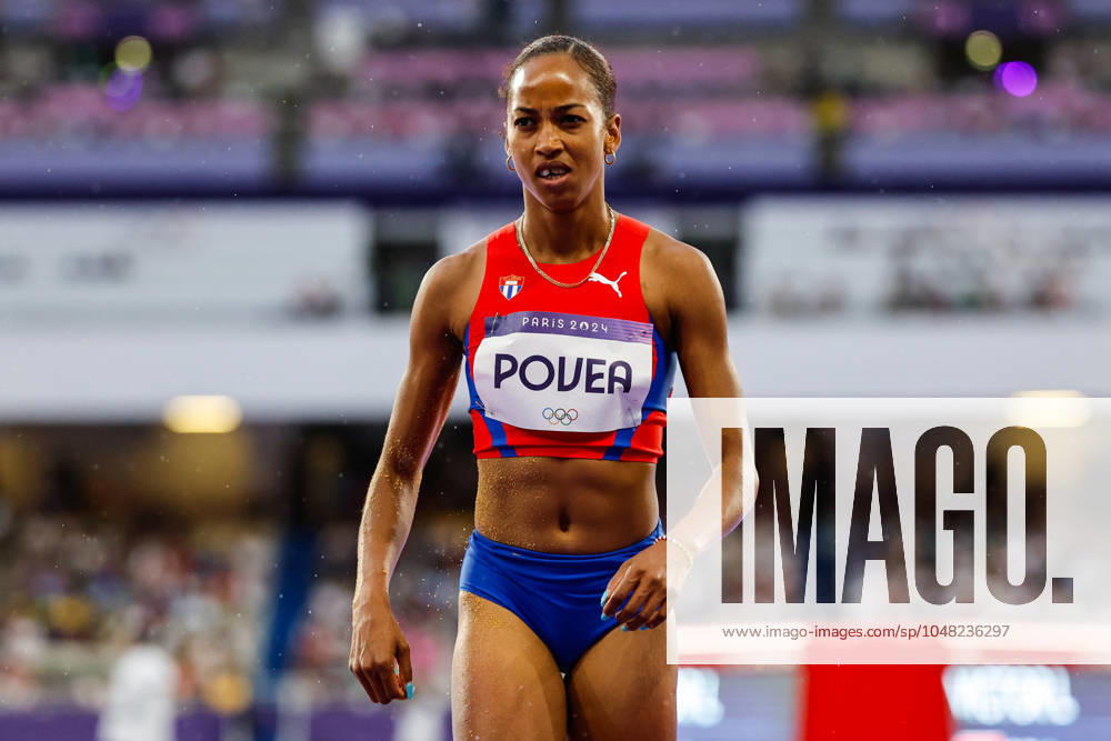 Liadagmis Povea of Cuba gestures during the Women s Triple Jump Final of the Athletics at Stade de France during the Paris 2024 Olympics Games on August 3, 2024 in Paris, France. Paris FRANCE - ZUMAa181 20240803_zaa_a181_312