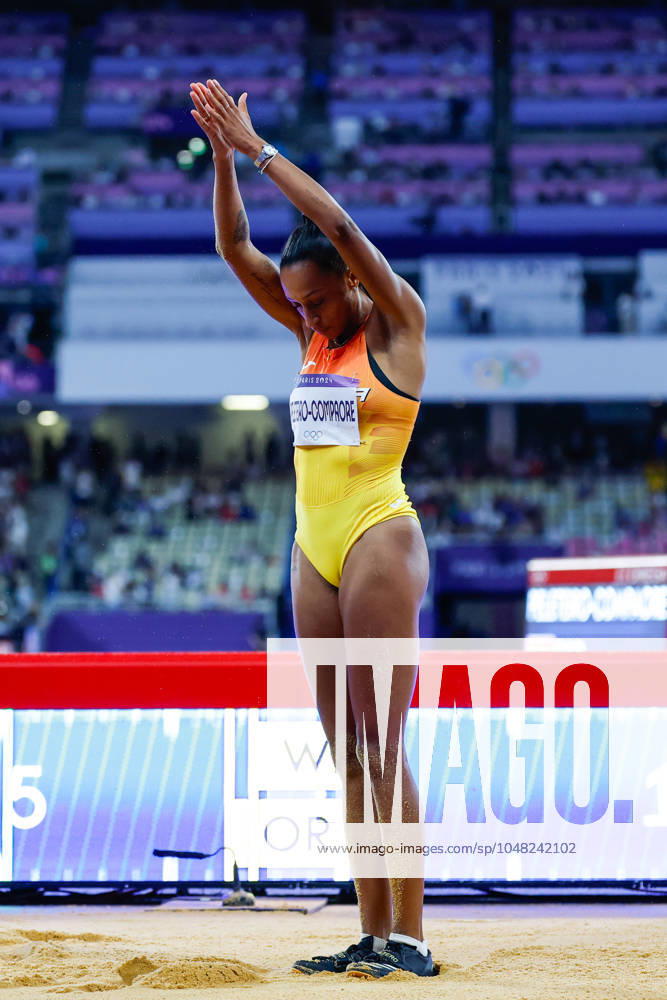 Ana Peleteiro-Compaore of Spain gestures during the Women s Triple Jump Final of the Athletics at Stade de France during the Paris 2024 Olympics Games on August 3, 2024 in Paris, France. Paris FRANCE - ZUMAa181 20240803_zaa_a181_337
