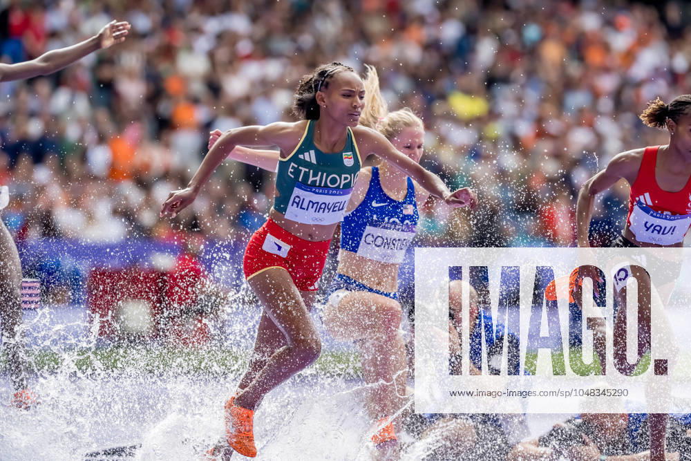 Sembo Almayew (ETH) of Ethiopia, competes in the Women s 300m Steeplechase Round 1 at the Stade de France Stadium during the 2024 Paris Summer Olympics in Paris, France. Paris France - ZUMAa161 20240804_oly_a161_124