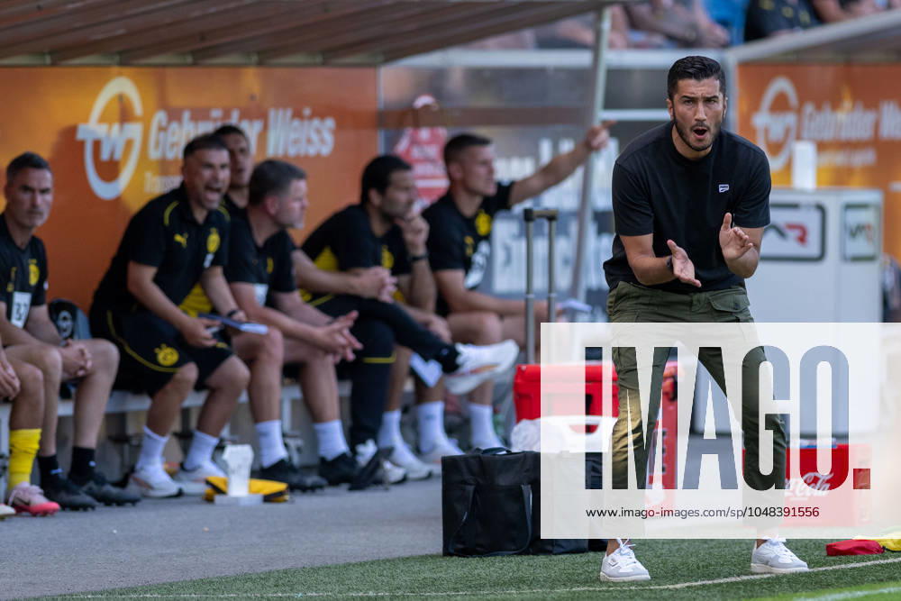Soccer test match, season 2024 2025, Borussia Moenchengladbach FC Villareal in Altach Nuri Sahin Borussia Dortmund, coach tries to motivate his team and also the function team will be according to photo Kirchner Media DI