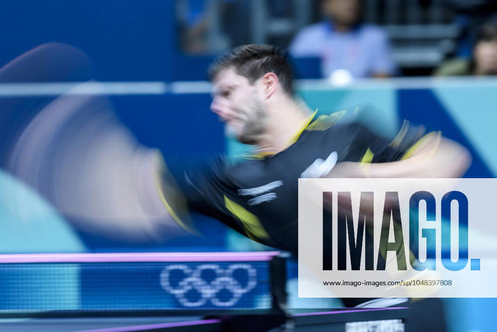 FRA, Summer Olympics Paris 2024, Table Tennis , Mens Team Quarterfinals, Germany GER vs Sweden SWE 06 08 2024, , Paris, FRA, Summer Olympics Paris 2024, Table Tennis , Mens Team Quarterfinals, Germany GER vs Sweden SWE , in the picture feature, blurred, out of focus Table tennis with Olympic rings nordphotoxGmbHx xStraubmeier nph00004
