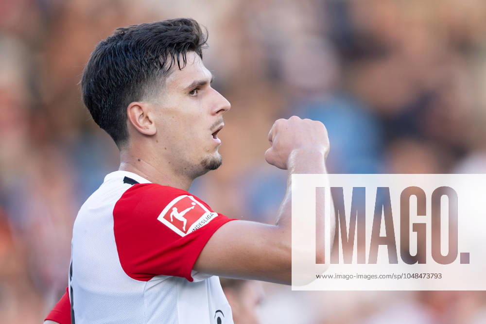 FSV Frankfurt Eintracht Frankfurt, Test match Igor Matanovic Eintracht Frankfurt, 9 cheers after his goal during the 2 5 test match between FSV Frankfurt and Eintracht Frankfurt on August 7, 2024 in Frankfurt , Frankfurt am Main Hessen Germany PSD Bank Arena