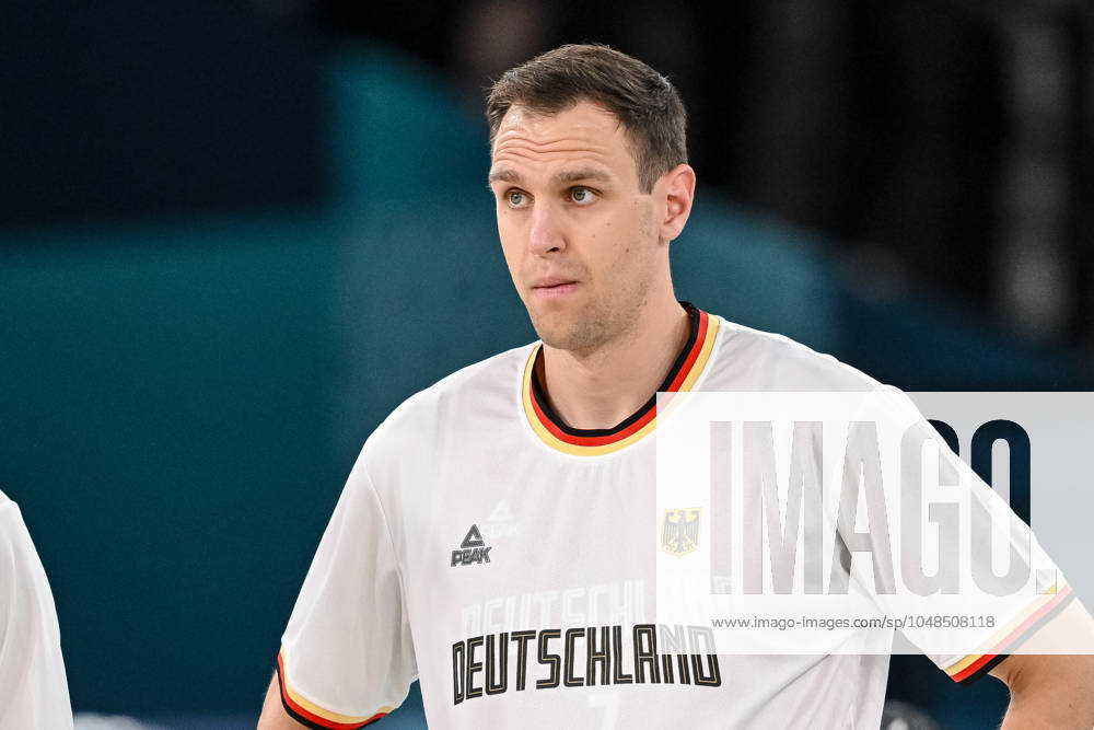 Johannes Voigtmann (Germany) Looks on during the Mens Basketball semi-final match between France and Germany on Day 13 of the Olympic Games, Olympische Spiele, Olympia, OS Paris 2024 at Bercy Arena on August 8, 2024 in Paris, France.
