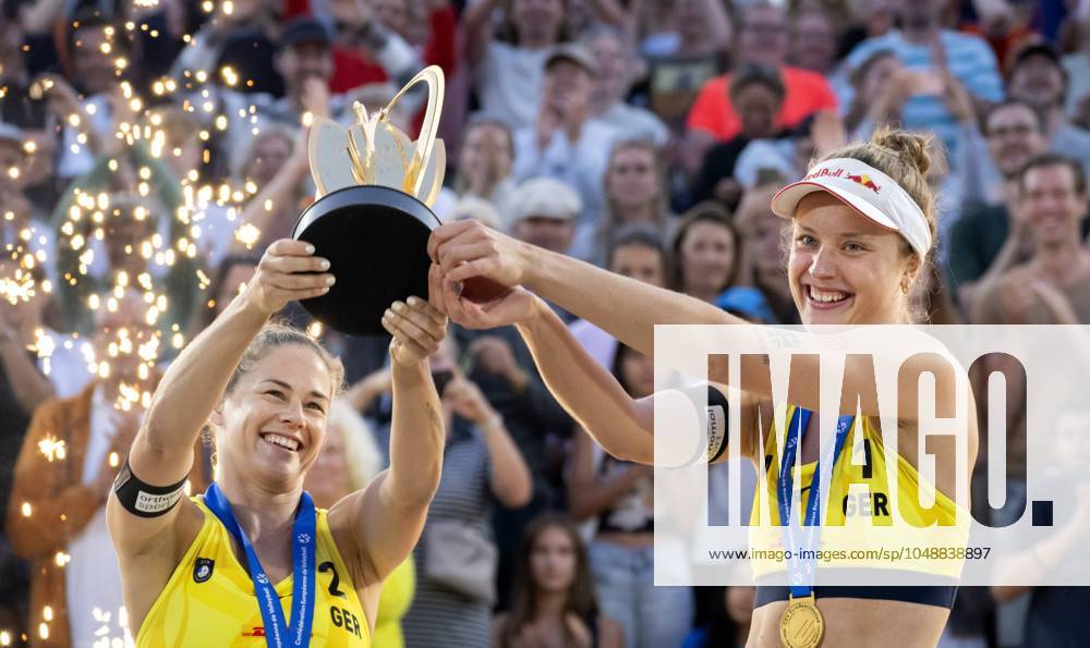 KW33 THE HAGUE - Svenja Muller and Cinja Tillmann (GER) after winning the final (w) of the 2024 European Beach volleyball, Beachvolleyball Championships. ANP SANDER KONING ANPxSportx IVx 506186152 originalFilename: 506186152