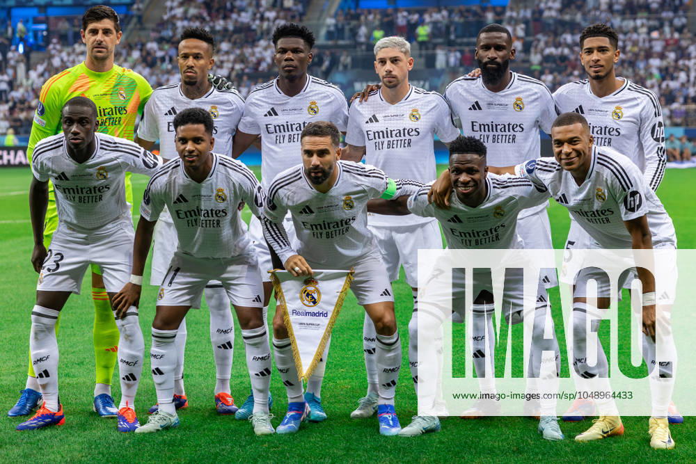 UEFA Super Cup 2024 Final match: Real Madrid Vs Atalanta BC in Warsaw, Poland - 14 Aug 2024 Team of Real Madrid pose for a group photo during the UEFA Super Cup 2024 Final match between Real Madrid and Atalanta BC at PGE Narodowy stadium in Warsaw. Final score; Real Madrid 2:0. Atalanta BC. Warsaw Poland
