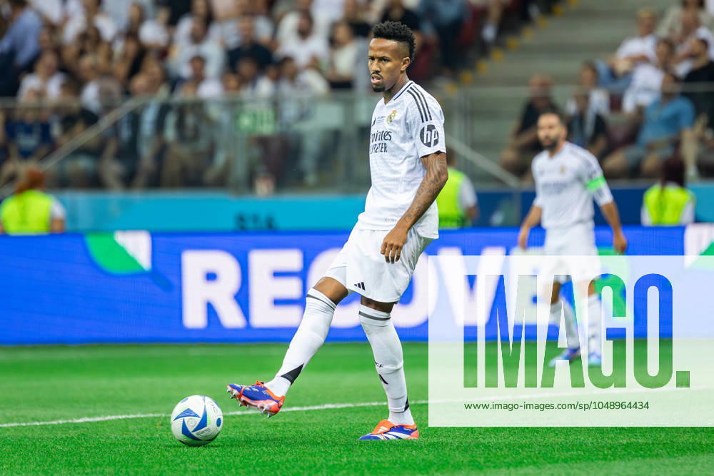 UEFA Super Cup 2024 Final match: Real Madrid Vs Atalanta BC in Warsaw, Poland - 14 Aug 2024 Eder Militao of Real seen in action during the UEFA Super Cup 2024 Final match between Real Madrid and Atalanta BC at PGE Narodowy stadium in Warsaw. Final score; Real Madrid 2:0. Atalanta BC. Warsaw Poland