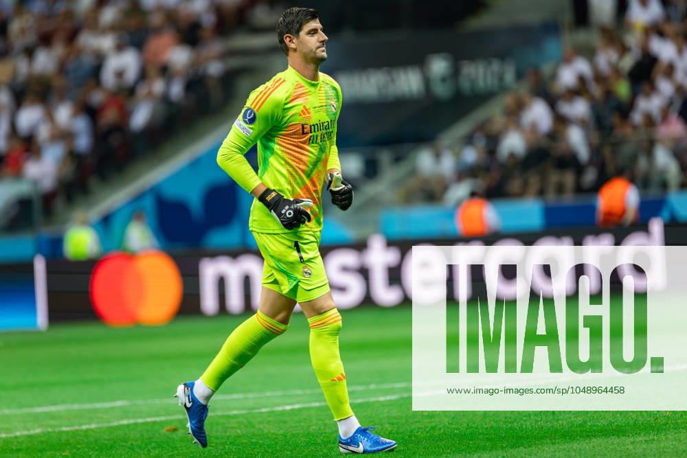 UEFA Super Cup 2024 Final match: Real Madrid Vs Atalanta BC in Warsaw, Poland - 14 Aug 2024 Thibaut Courtois of Real seen during the UEFA Super Cup 2024 Final match between Real Madrid and Atalanta BC at PGE Narodowy stadium in Warsaw. Final score; Real Madrid 2:0. Atalanta BC. Warsaw Poland