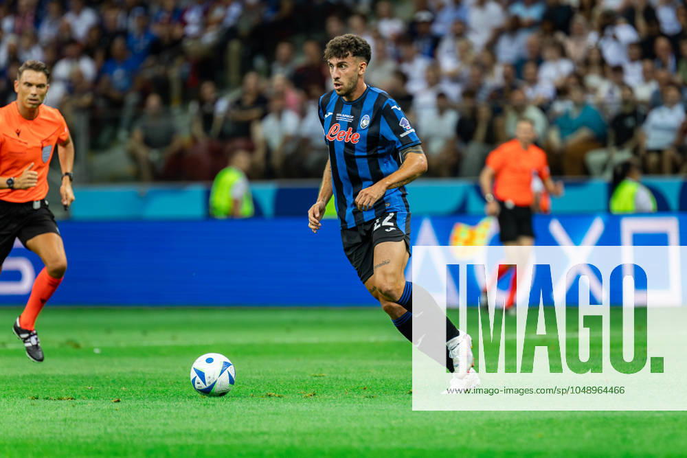 UEFA Super Cup 2024 Final match: Real Madrid Vs Atalanta BC in Warsaw, Poland - 14 Aug 2024 Matteo Ruggeri of Atalanta BC seen in action during the UEFA Super Cup 2024 Final match between Real Madrid and Atalanta BC at PGE Narodowy stadium in Warsaw. Final score; Real Madrid 2:0. Atalanta BC. Warsaw Poland