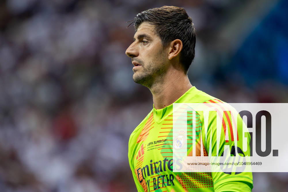 UEFA Super Cup 2024 Final match: Real Madrid Vs Atalanta BC in Warsaw, Poland - 14 Aug 2024 Thibaut Courtois of Real seen during the UEFA Super Cup 2024 Final match between Real Madrid and Atalanta BC at PGE Narodowy stadium in Warsaw. Final score; Real Madrid 2:0. Atalanta BC. Warsaw Poland
