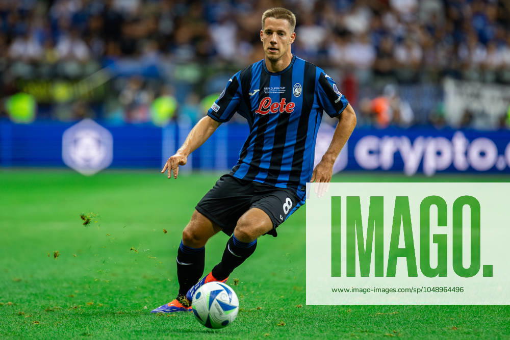 UEFA Super Cup 2024 Final match: Real Madrid Vs Atalanta BC in Warsaw, Poland - 14 Aug 2024 Mario Pasalic of Atalanta BC seen in action during the UEFA Super Cup 2024 Final match between Real Madrid and Atalanta BC at PGE Narodowy stadium in Warsaw. Final score; Real Madrid 2:0. Atalanta BC. Warsaw Poland