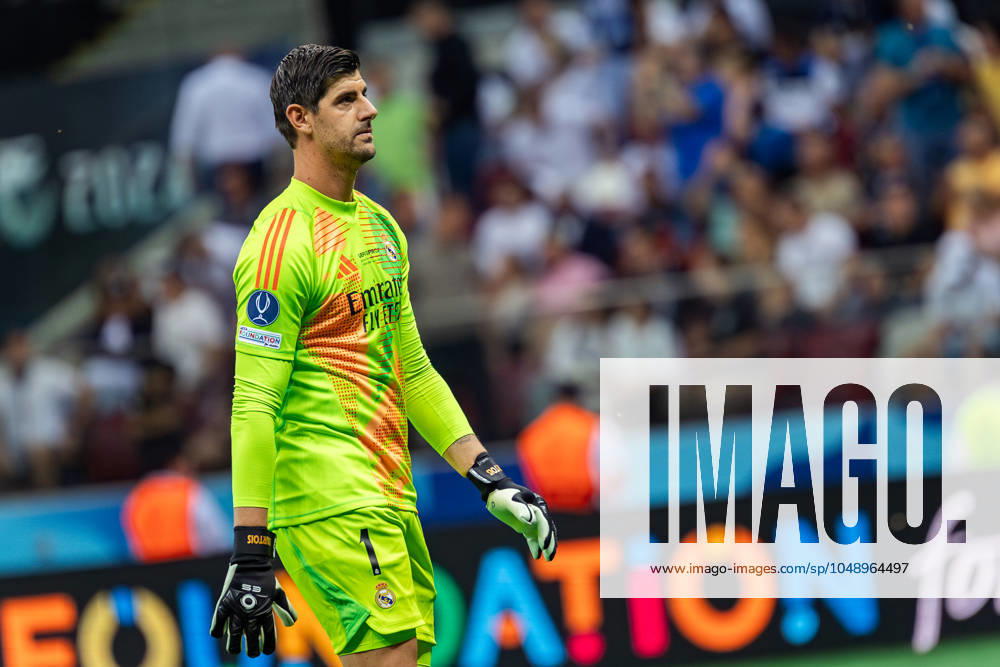 UEFA Super Cup 2024 Final match: Real Madrid Vs Atalanta BC in Warsaw, Poland - 14 Aug 2024 Thibaut Courtois of Real seen during the UEFA Super Cup 2024 Final match between Real Madrid and Atalanta BC at PGE Narodowy stadium in Warsaw. Final score; Real Madrid 2:0. Atalanta BC. Warsaw Poland