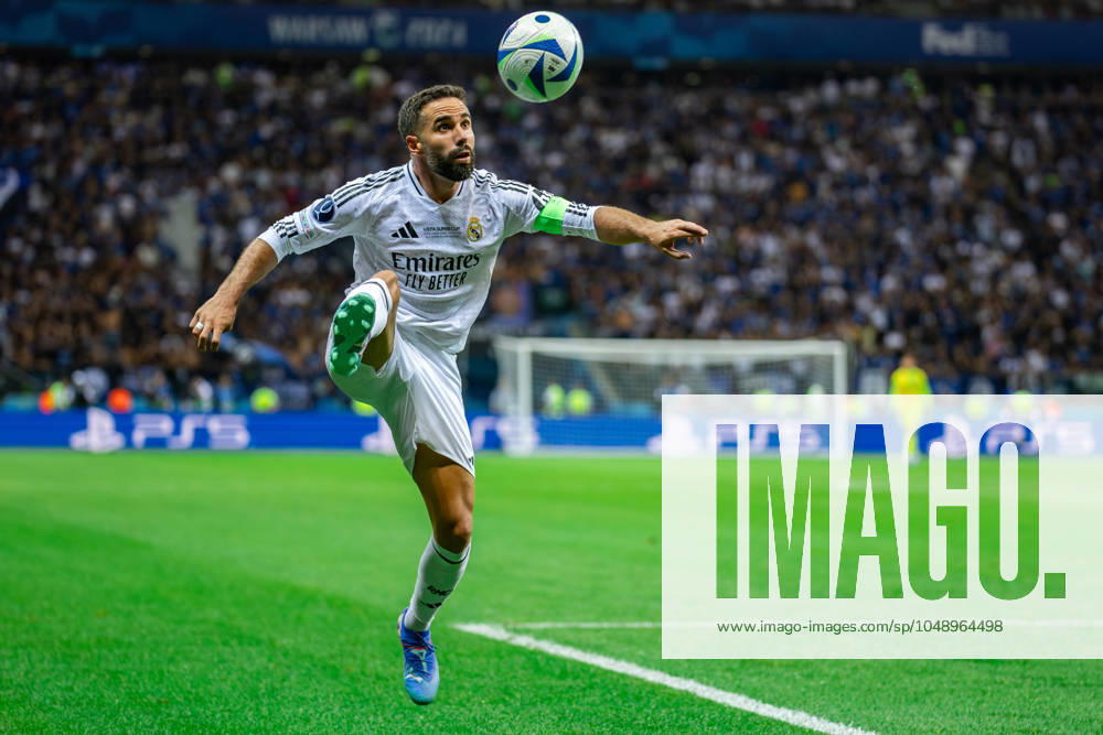 UEFA Super Cup 2024 Final match: Real Madrid Vs Atalanta BC in Warsaw, Poland - 14 Aug 2024 Dani Carvajal of Real seen in action during the UEFA Super Cup 2024 Final match between Real Madrid and Atalanta BC at PGE Narodowy stadium in Warsaw. Final score; Real Madrid 2:0. Atalanta BC. Warsaw Poland