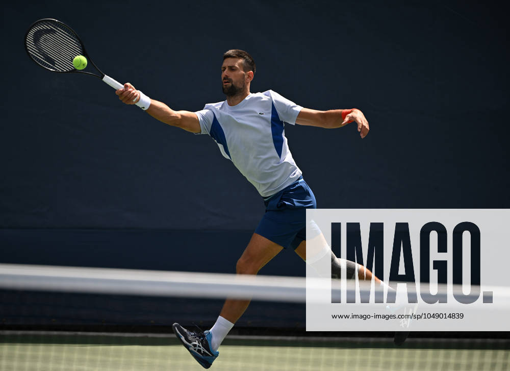 FLUSHING NY- AUGUST 22: Novak Djokovic is seen on the practice court at the USTA Billie Jean King National Tennis Center on August 22, 2024 in Flushing Queens.