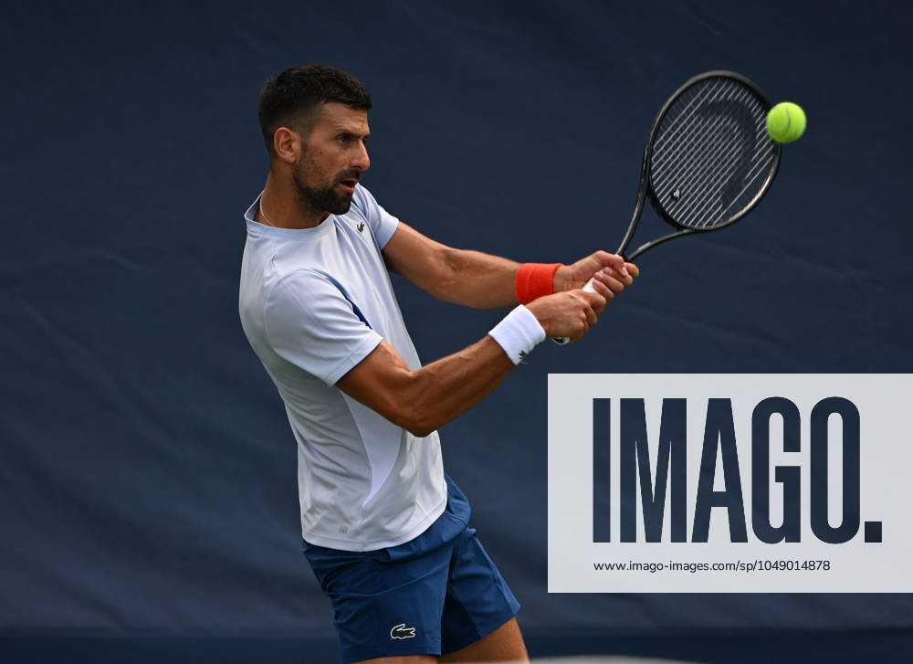 FLUSHING NY- AUGUST 22: Novak Djokovic is seen on the practice court at the USTA Billie Jean King National Tennis Center on August 22, 2024 in Flushing Queens.