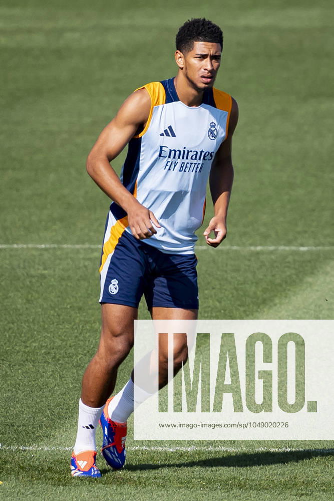 Real Madrid Training Session Jude Bellingham of Real Madrid trains during a Real Madrid training session and press conference, PK, Pressekonferenz ahead of their La Liga EA Sports football match against Real Valladolid CF at Ciudad Real Madrid in Valdebebas, Spain, on August 23, 2024. Valdebebas Madrid Spain