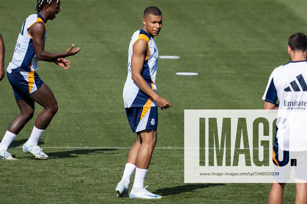 Real Madrid Training Session Kylian Mbappe trains during the Real Madrid training session and press conference, PK, Pressekonferenz ahead of their La Liga EA Sports football match against Real Valladolid CF at Ciudad Real Madrid in Valdebebas, Spain, on August 23, 2024. Valdebebas Madrid Spain