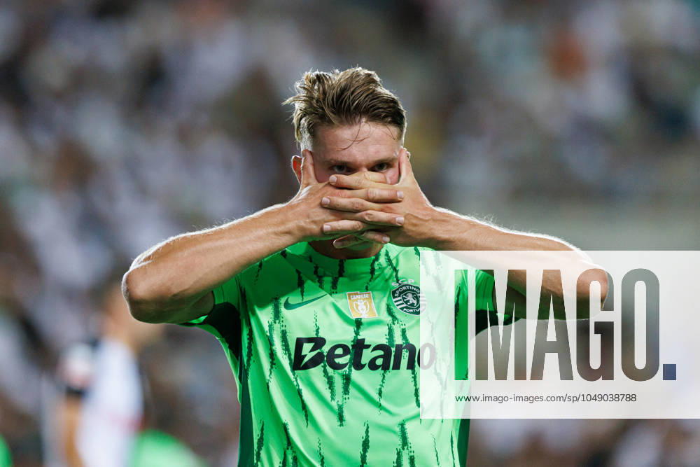 Viktor Gyokeres seen celebrating after scoring goal during Liga Portugal game between teams of SC Farense and Sporting CP at Estadio Algarve Maciej Rogowski) Faro Estadio Algarve Portugal