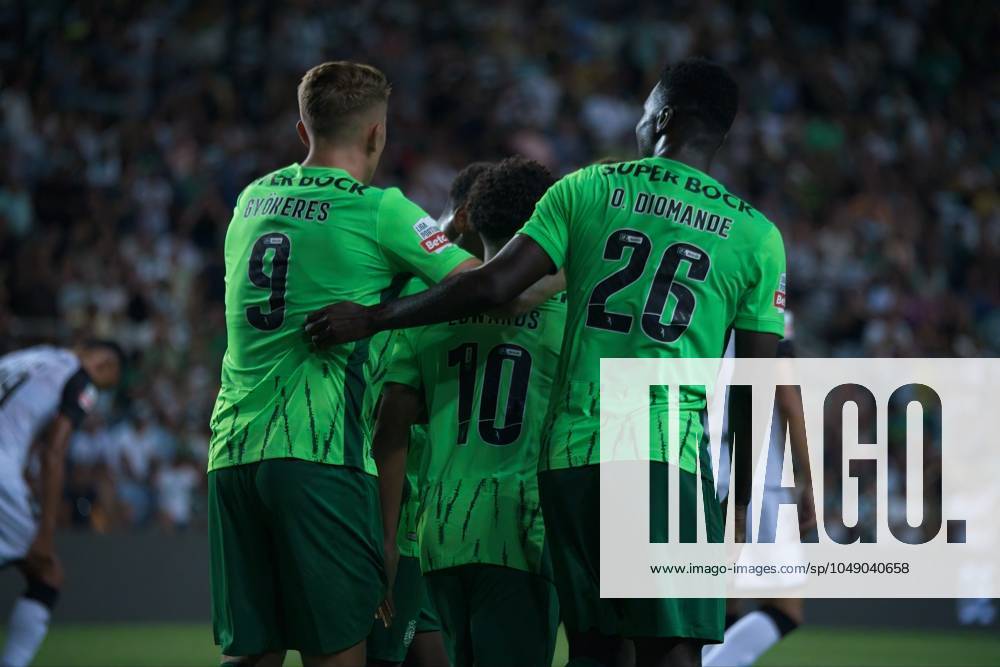 Algarve Stadium, Loule, Portugal, Sporting Clube Farense v Sporting Clube de Portugal, Liga Portugal Betclic, Week 3 August 23, 2024, Loule, Portugal: Marcus Edwards 10, Ousmane Diomande 26 and Viktor Gyokeres 9 of Sporting Clube de Portugal in action during the Liga Portugal Betclic week 3 football match between Sporting Clube Farense and Sporting Clube de Portugal at Algarve Stadium.