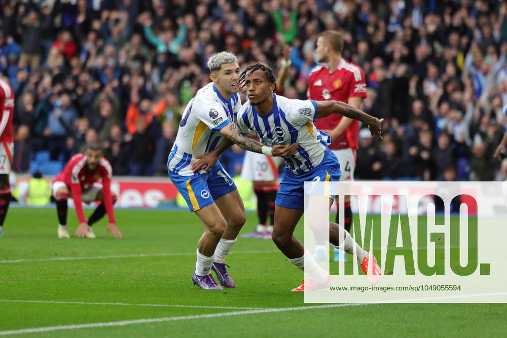 Brighton and Hove Albion v Manchester United, ManU Premier League 24 08 2024. Goal 2-1 Joao Pedro (9) of Brighton & Hove Albion scores a goal and celebrates during the Premier League match between Brighton and Hove Albion and Manchester United at the American Express Stadium, Brighton and Hove, England on 24 August 2024. Brighton and Hove American Express Stadium East Sussex England Editorial use only DataCo restrictions apply See www.football-dataco.com ,