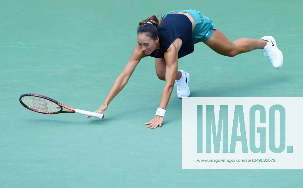 Qinwen Zheng slips over during practice US Open Championships 2024, Previews, Flushing Meadows, New York, USA - 24 Aug 2024