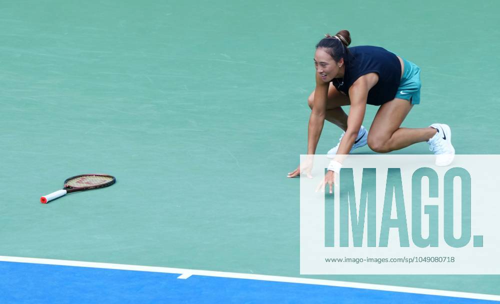Qinwen Zheng slips over during practice US Open Championships 2024, Previews, Flushing Meadows, New York, USA - 24 Aug 2024