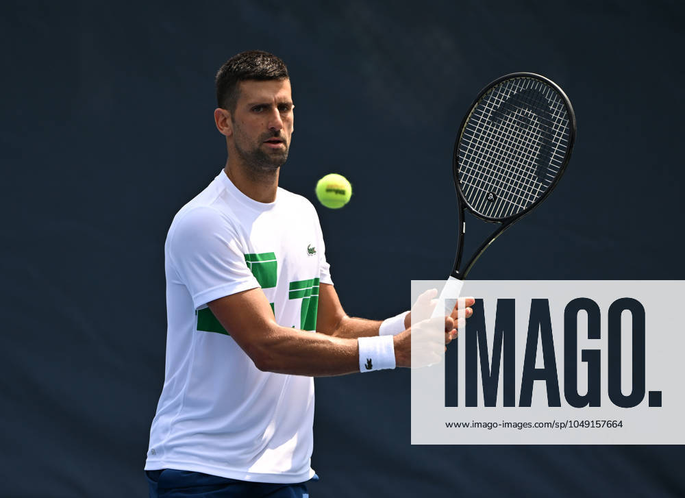 FLUSHING NY- AUGUST 25: Novak Djokovic is seen on the practice court at the USTA Billie Jean King National Tennis Center on August 25, 2024 in Flushing Queens.