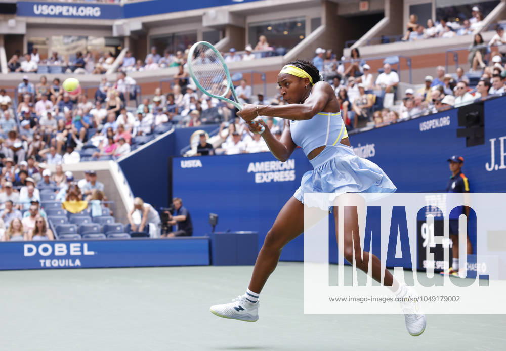 Coco Gauff returns a ball in the second set before defeating Varvara Gracheva of France in straight sets in the first round of the 2024 US Open Tennis Championships in at the USTA Billie Jean King National Tennis Center on Saturday, August 26, 2024 in New York City. NYP20240826106 JOHNxANGELILLO