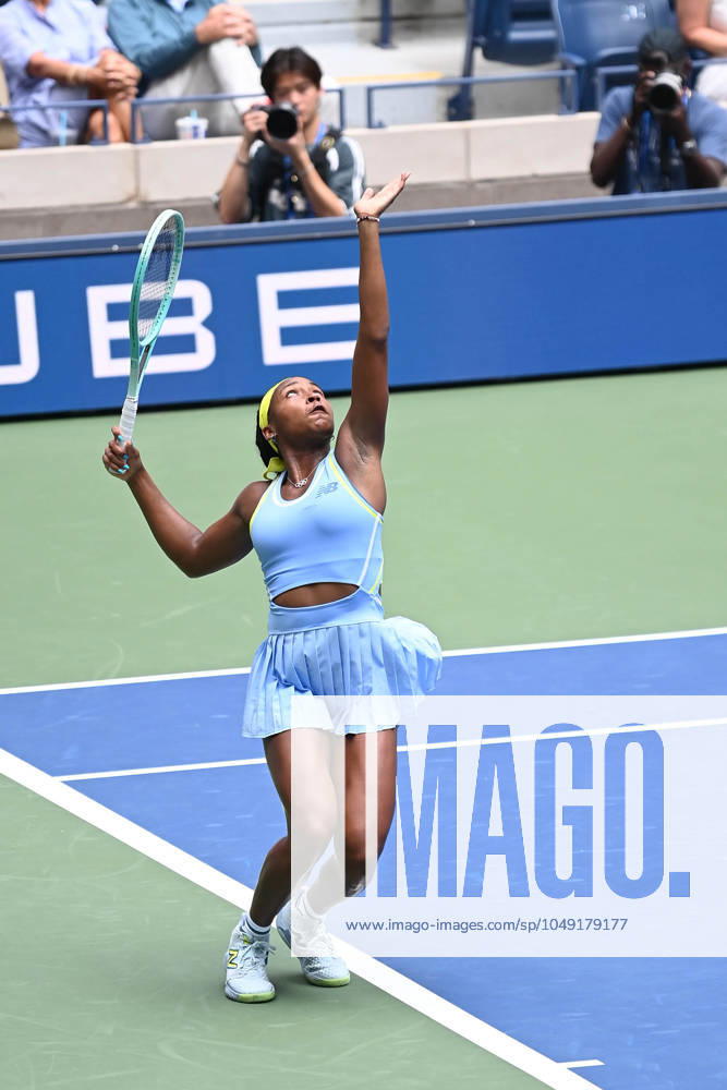 Coco Gauff during her first round win at the US Open Featuring: Coco Gauff Where: Queens, New York, United States When: 26 Aug 2024 Credit: Joey Andrew startraksphoto.com . NOT FOR USE BY NEWSPAPERS BASED IN THE UK.