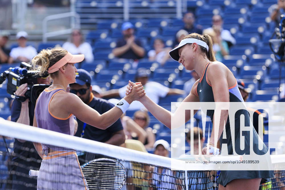 Paula Badosa shakes hands on Day 1 of her match after defeating Viktorija Golubic in the 2024 US Open held at the USTA Billie Jean King National Tennis Center on MondayAugust 26, 2024 in the Flushing neighborhood of the Queens borough of New York City. JAVIER ROJAS PI Flushing Meadows USA - ZUMAp124 20240826_zaa_p124_059