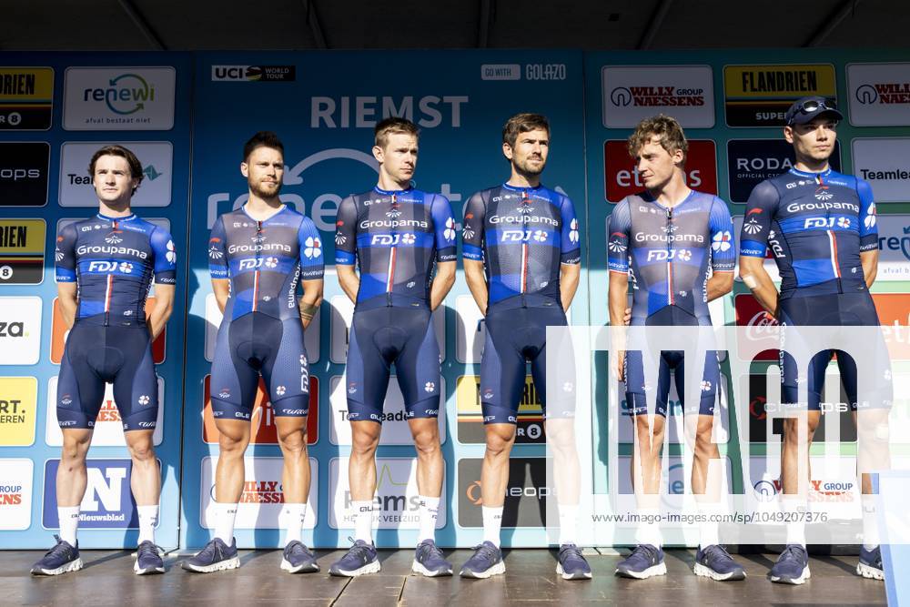 Groupama FDJ riders pictured during the presentation of the teams ahead of the Renewi Tour multi-stage cycling race starting tomorrow, on Tuesday 27 August 2024. The five-day race takes place in Belgium and the Netherlands. DAVIDxPINTENS x99193980x