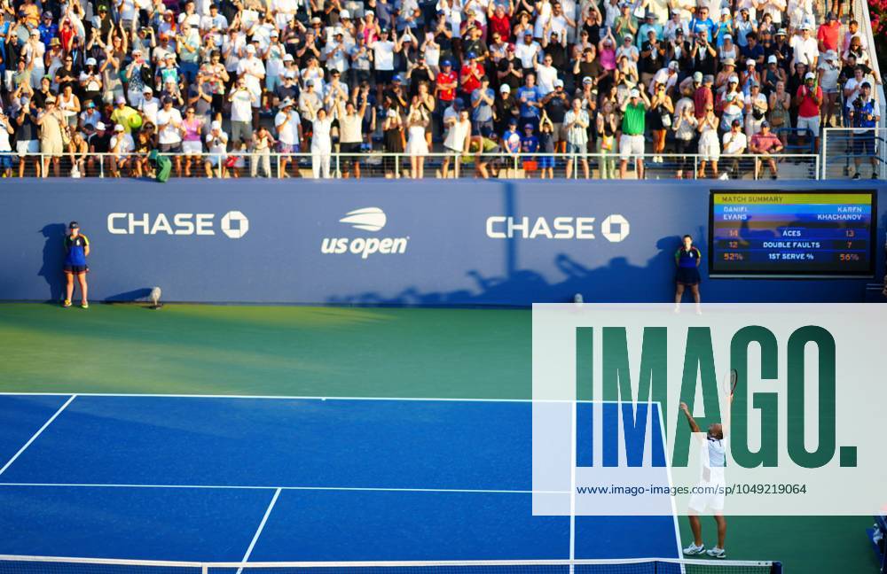 Dan Evans celebrates his record-breaking first round win over Karen Khachanov, the longest ever US Open match US Open Championships 2024, Day Two, Flushing Meadows, New York, USA - 27 Aug 2024