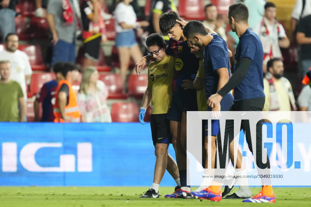 Rayo Vallecano v FC Barcelona, Barca - La Liga EA Sports Marc Bernal defensive midfield of Barcelona and Spain leaves injured after the La Liga match between Rayo Vallecano and FC Barcelona at Estadio de Vallecas on August 27, 2024 in Madrid, Spain. Madrid
