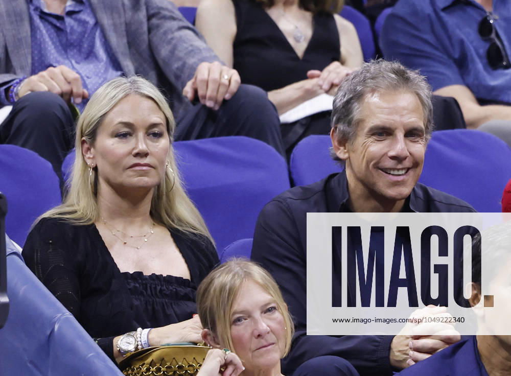 Ben Stiller and Christine Taylor watch Carlos Alcaraz of Spain defeat Li Tu of Australia in Arthur Ashe Stadium in the first round of the 2024 US Open Tennis Championships in at the USTA Billie Jean King National Tennis Center on Tuesday, August 27, 2024 in New York City. NYP20240827121 JOHNxANGELILLO