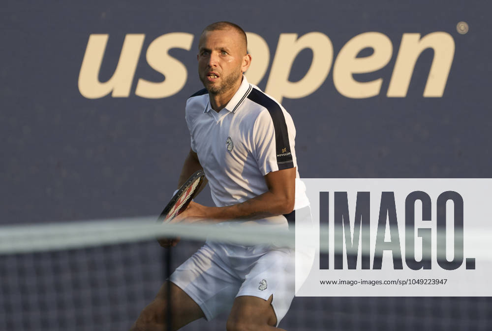 US Open Tennis 2024 Dan Evans looks down the court against Karen Khachanov during the longest match in US Open history in the first round on court 6 at the 2024 US Open Tennis Championships at the National Tennis centre, New York, New York, 27 Aug 2024., Credit:Peter van den Berg Avalon USA, New York, New York, National Tennis Centre