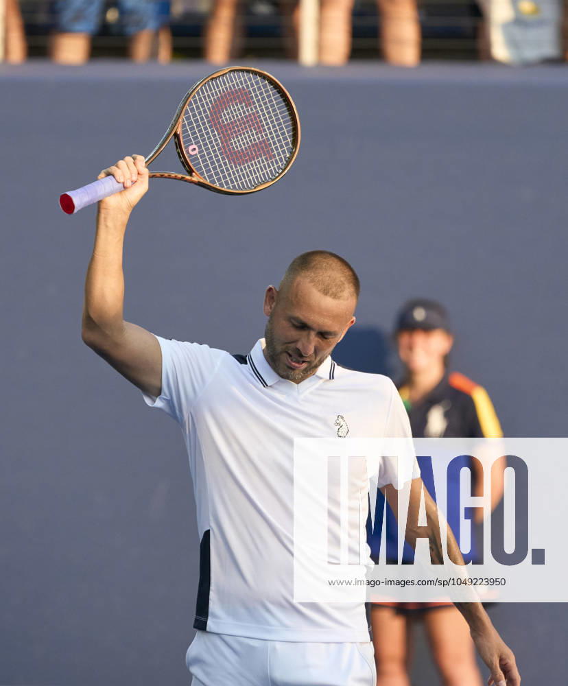 US Open Tennis 2024 Dan Evans celebrates match point against Karen Khachanov after the longest match in US Open history in the first round on court 6 at the 2024 US Open Tennis Championships at the National Tennis centre, New York, New York, 27 Aug 2024., Credit:Peter van den Berg Avalon USA, New York, New York, National Tennis Centre