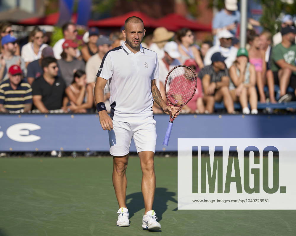 US Open Tennis 2024 Dan Evans looks cross court during the longest match in US Open historynagainst Karen Khachanov in the first round on court 6 at the 2024 US Open Tennis Championships at the National Tennis centre, New York, New York, 27 Aug 2024., Credit:Peter van den Berg Avalon USA, New York, New York, National Tennis Centre