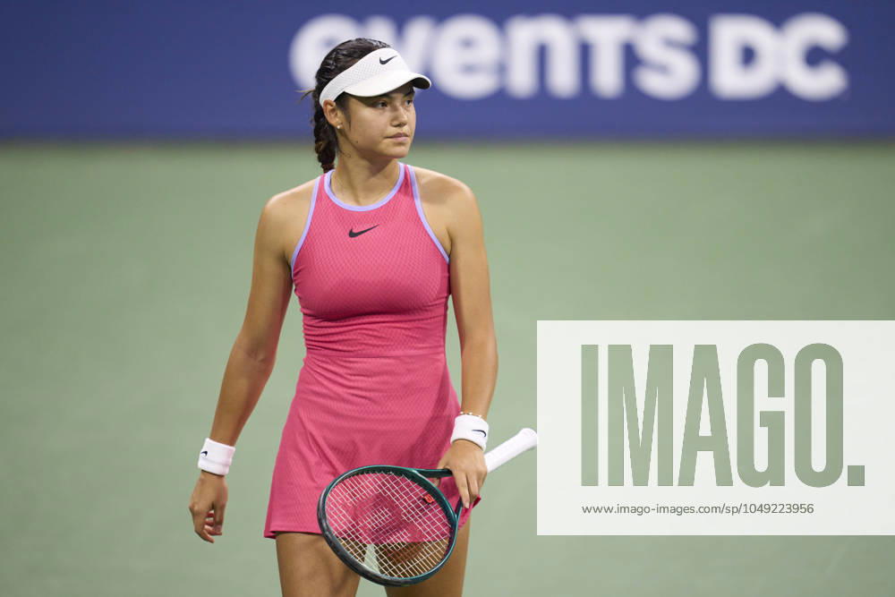 US Open Tennis 2024 Emma Raducanu (GBR) looks down the court against Sofia Kenin (USA) in the first round on grandstand at the 2024 US Open Tennis Championships at the National Tennis centre, New York, New York, 27 Aug 2024., Credit:Peter van den Berg Avalon USA, New York, New York, National Tennis Centre