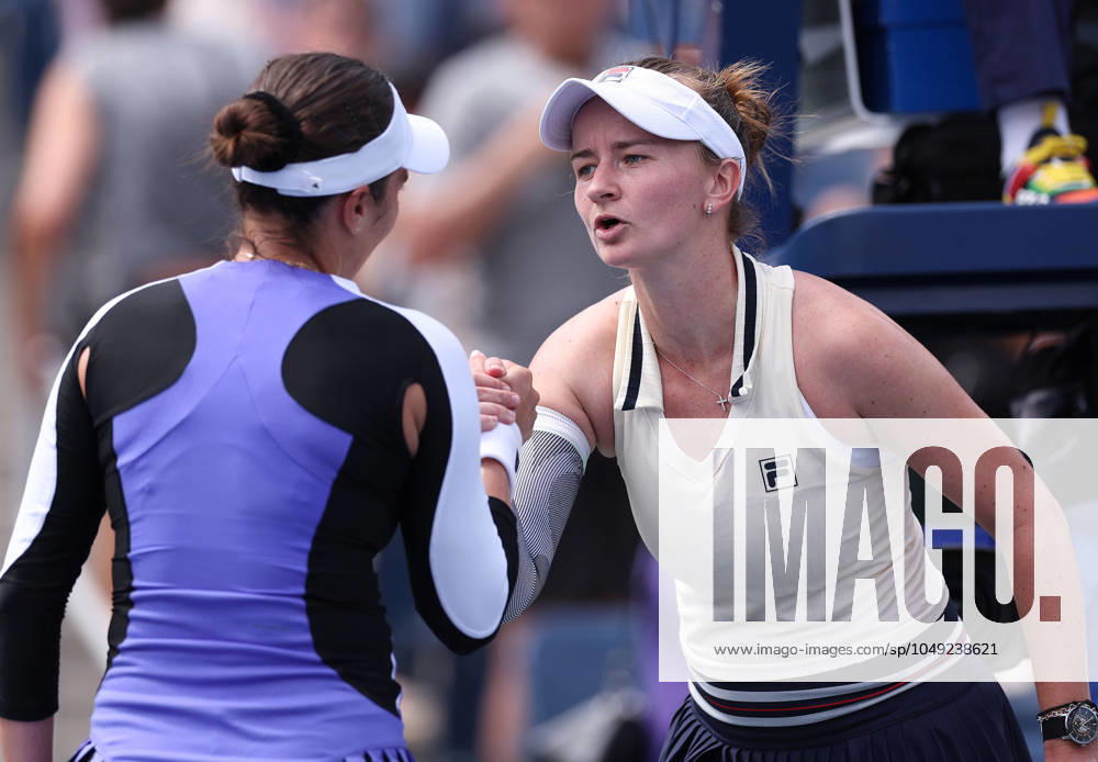 Barbora Krejcikova of Czech Republic shakes hands with Gabriella Ruse of Romania US Open Championships 2024, Day Three, Flushing Meadows, New York, USA - 28 Aug 2024