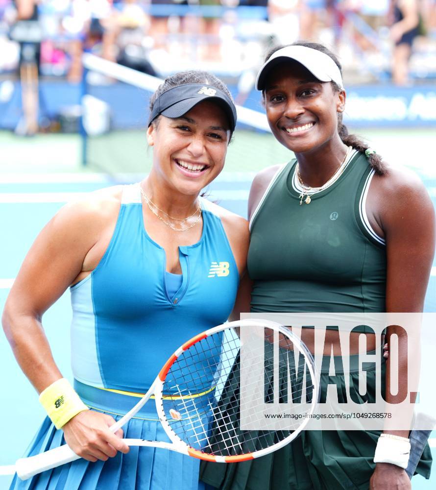 Heather Watson and Asis Muhammad pose for a photo after winning their first round doubles match US Open Championships 2024, Day Four, Flushing Meadows, New York, USA - 29 Aug 2024