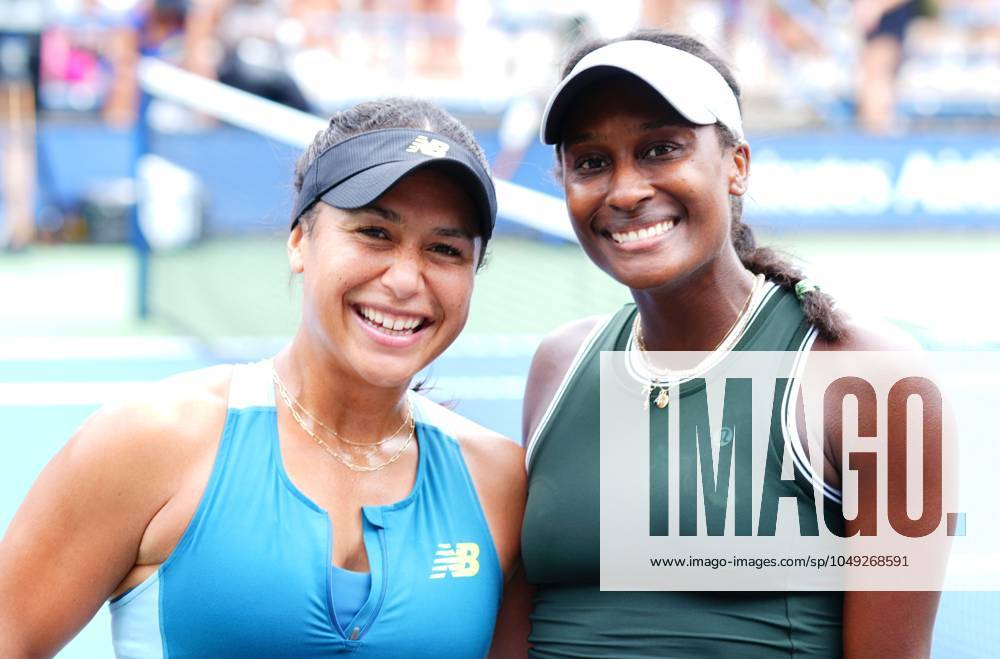 Heather Watson and Asis Muhammad pose for a photo after winning their first round doubles match US Open Championships 2024, Day Four, Flushing Meadows, New York, USA - 29 Aug 2024
