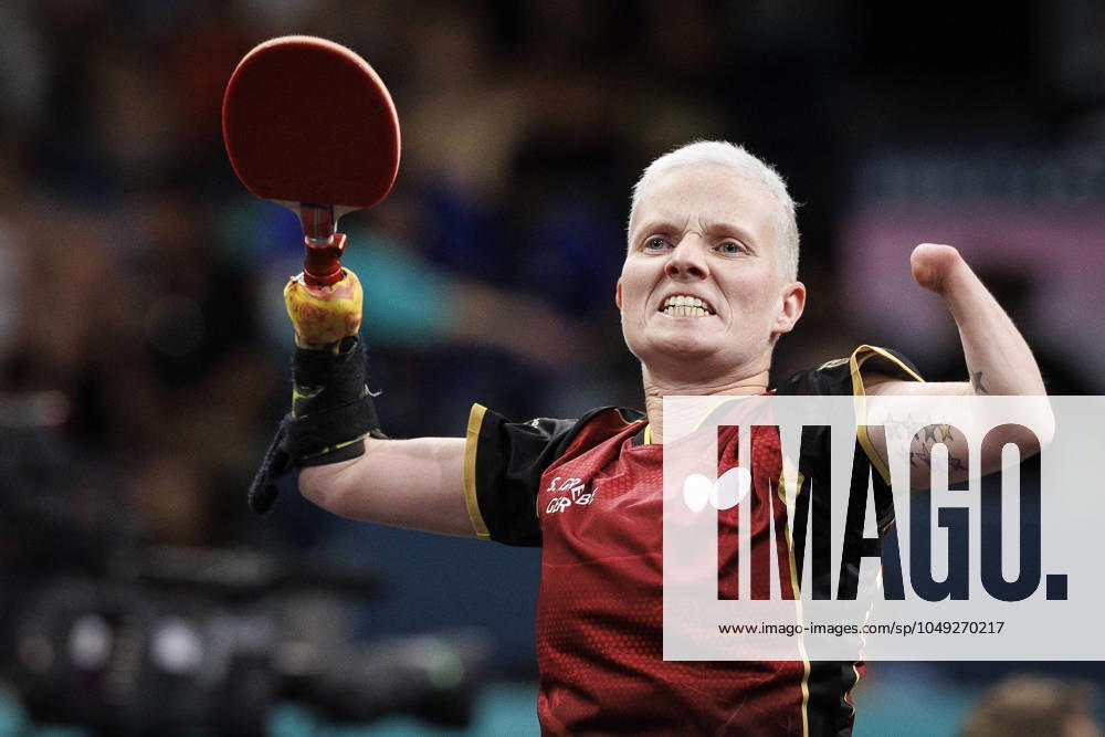Paralympics Para Table Tennis Paris, 29 08 2024 GREBE Stephanie 6 GER Para Table Tennis is happy about reaching the final with doubles partner WOLF Juliane 8 GER Para Table Tennis , not in the picture Paralympics Para Table Tennis on 29 08 2024 in the South Paris Arena 4 in Paris France
