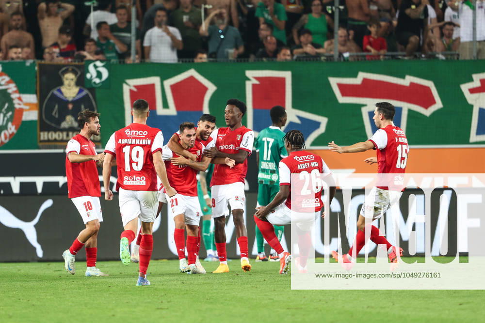 SOCCER - UEFA EL, Rapid vs Braga VIENNA,AUSTRIA,29.AUG.24 - SOCCER - UEFA Europa League, qualification, SK Rapid Wien vs Sporting Club de Braga. Image shows the rejoicing of Braga. GEPAxpictures Rauthner