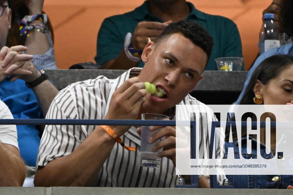 FLUSHING NY- AUGUST 29: Aaron Judge of The NY Yankees is seen watching Naomi Osaka Vs Karolina Muchova on Arthur Ashe Stadium at the USTA Billie Jean King National Tennis Center on August 29, 2024 in Flushing Queens.