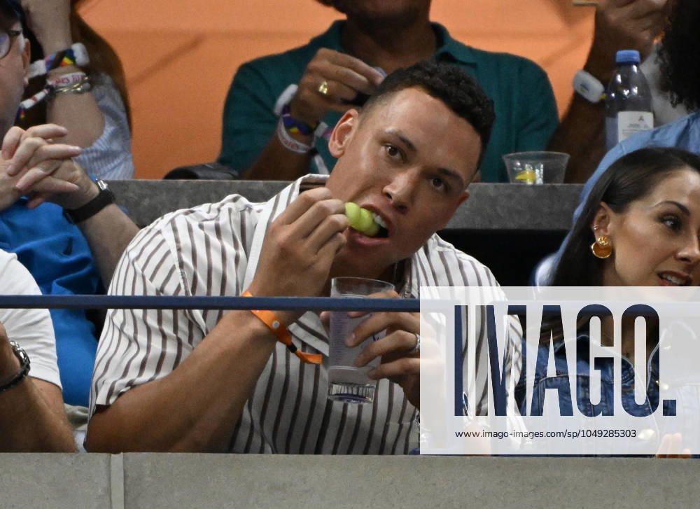FLUSHING NY- AUGUST 29: Aaron Judge of The NY Yankees is seen watching Naomi Osaka Vs Karolina Muchova on Arthur Ashe Stadium at the USTA Billie Jean King National Tennis Center on August 29, 2024 in Flushing Queens.