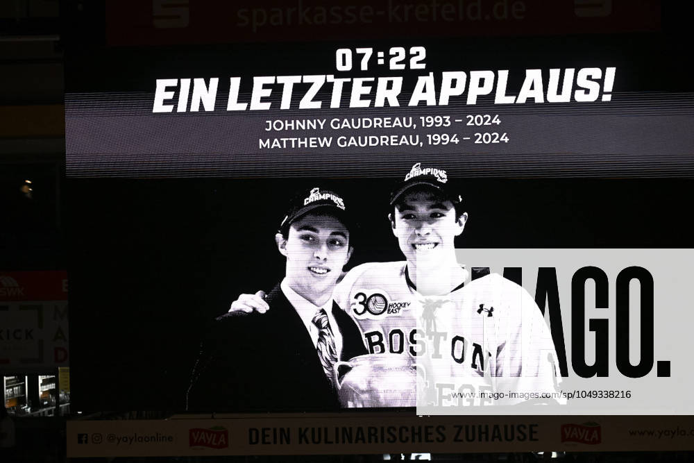 Ice Hockey DEL 24 25 Timocom NRW Cup Krefeld Pinguine vs Iserlohn Roosters on 31 8 2024 at the Yayla Arena in Krefeld A last round of applause for the deceased Gaudreau brothers wd